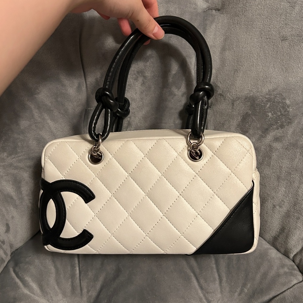 CHANEL Black and White Quilted Shoulder Bag